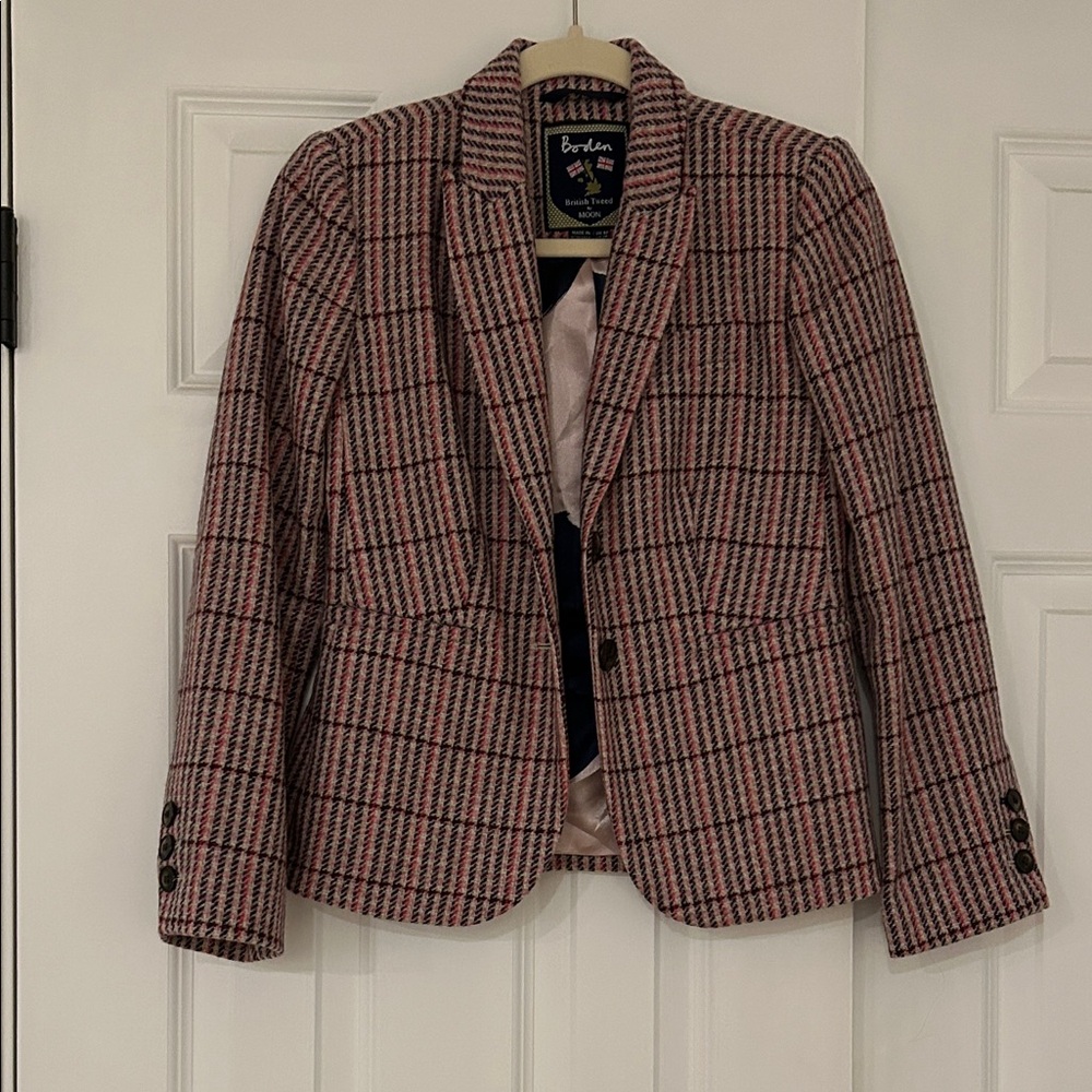 Boden Wool Pink and Navy Plaid Blazer US 2P (UK6P)